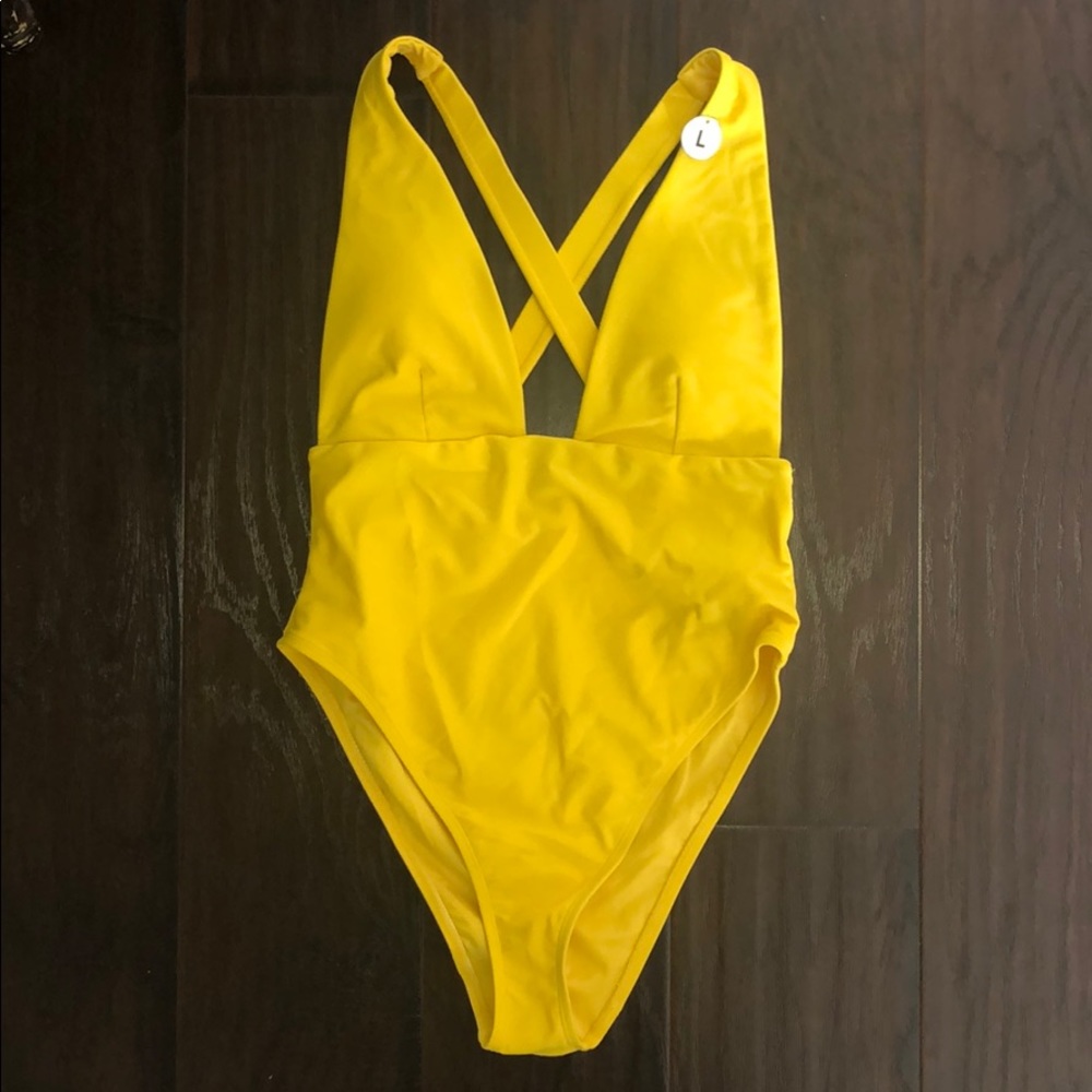 Forever 21 Yellow One Piece plunge  swim suit L